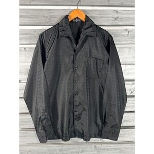Alan Stuart Men Black Jacquard Brick Weave Long Sleeve Shirt M vtg 70s 80s disco
